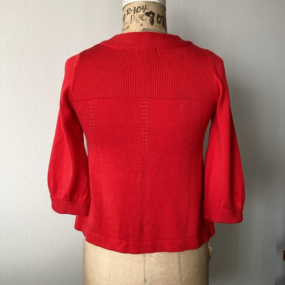 NWOT H&M Cherry Red Knit Cardigan | Chunky Big Buttons | 3/4 Sleeve | sz XS - Picture 6 of 8